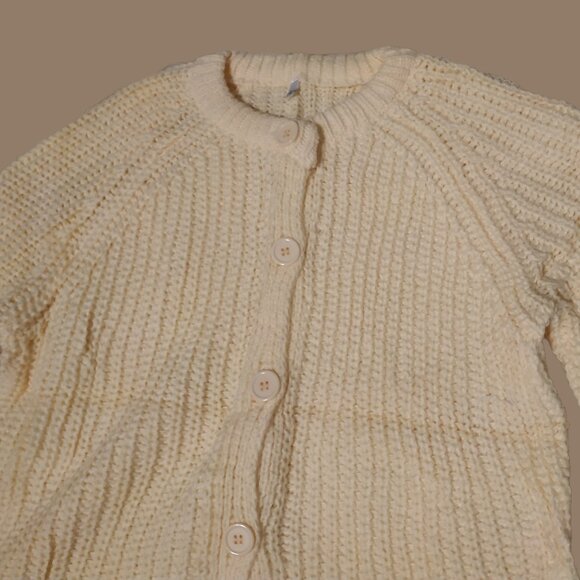 Chunky Knit Open Front Button Down Sweater with Crew Neck and Long Sleeves - Picture 7 of 7